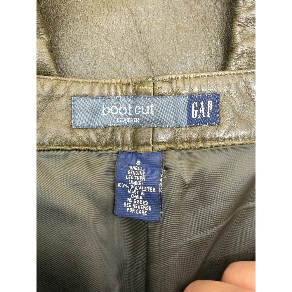 Gap Leather Pants Women's Size 8 Olive Green Vintage Boot Cut - Picture 3 of 4